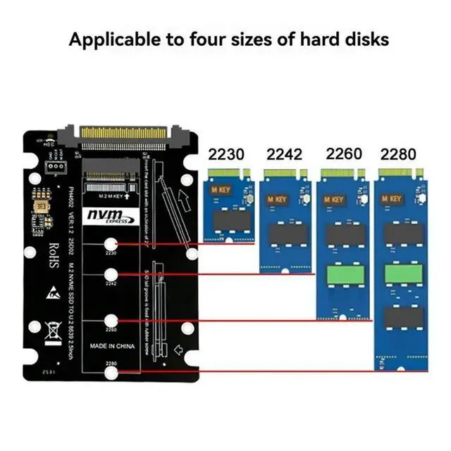 Alt view image 2 of 3 - M.2 NVME to SFF-8639 U.2 Adapter PCIE4.0 Gen4 SFF-8639 U.2 to NVMe M.2 M-Key Converter Enclosure Socket for M.2 NVME SSD