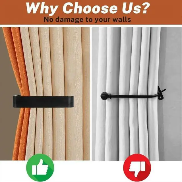 Alt view image 3 of 3 - Acrylic Self-Adhesive Curtain Holdbacks - No Drill & Easy Install Curtain Tiebacks, Modern Design Curtain Tie Backs