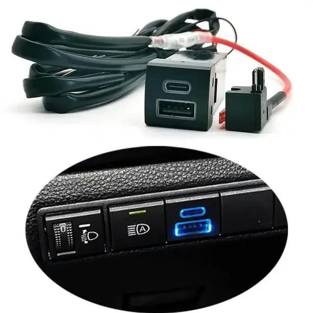 Alt view image 5 of 6 - QC3.0 Type-C Blue LED Square Car Charger Socket Fast Charging USB Adapter For Toyota Corolla Venza