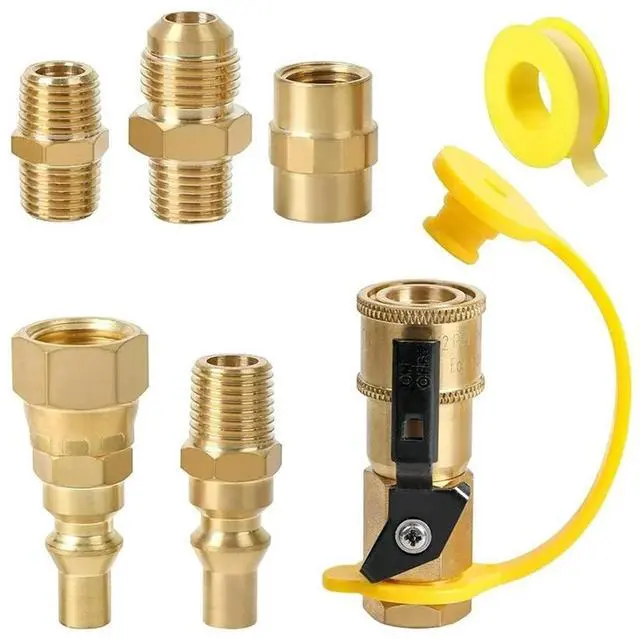 Alt view image 4 of 6 - RV Valve With Shut-Off Switch Propane Quick Connect Fittings Valve,1/4" Male NPT Full Flow Plug & 3/8" Male Flare Quick
