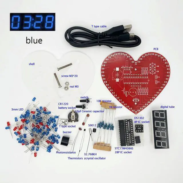 Alt view image 5 of 6 - diy electronic clock kit heart-shaped led soldering project time/temperature display for beginner(not assembled