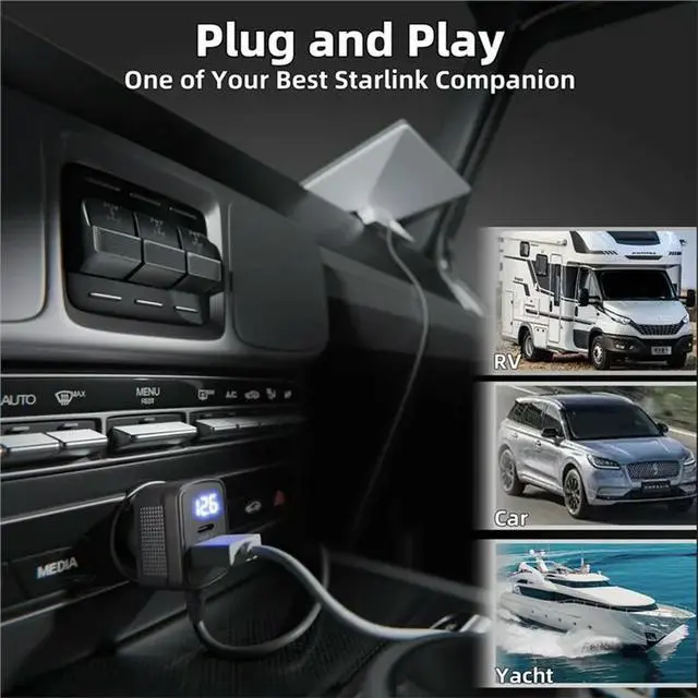Alt view image 6 of 6 - For Starlink Mini Accessory Compatible 3 Meter Mini Car Adapter 12-24V Fast Charging USB-A+ Type-C