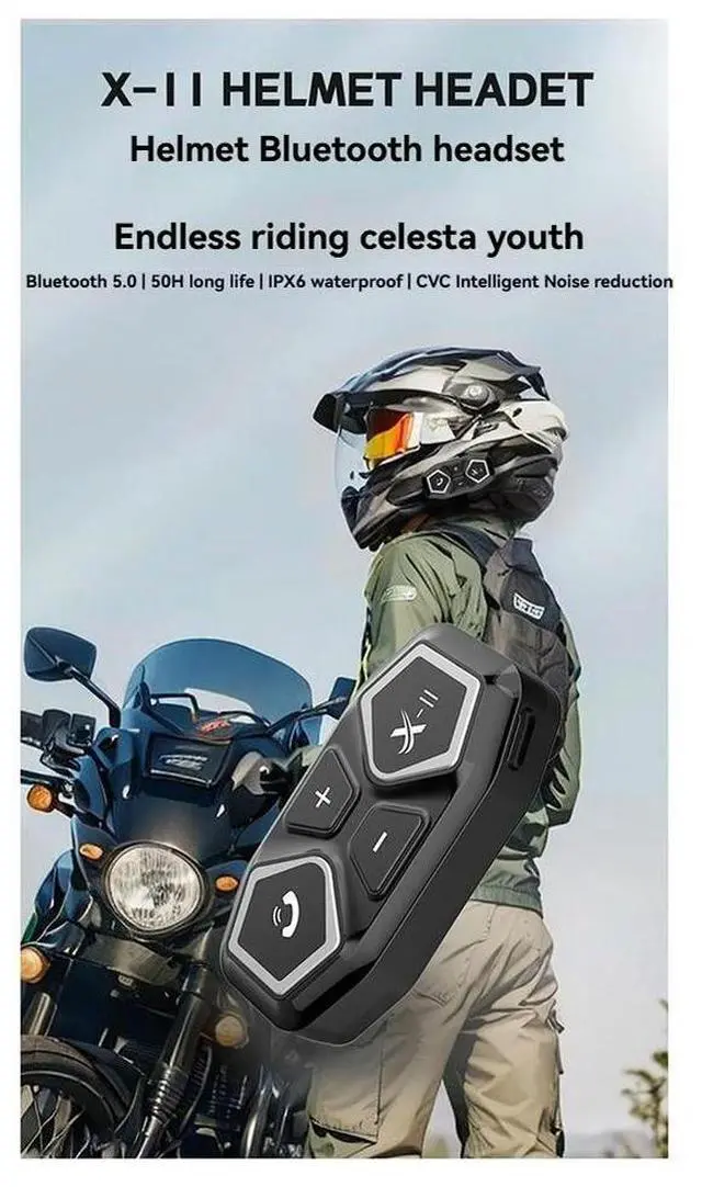 Alt view image 3 of 6 - X11 Motorcycle Helmet Bluetooth Headset IPX6Waterproof Music Player Headphone 50 Hour Life Noise Cancel Earphone