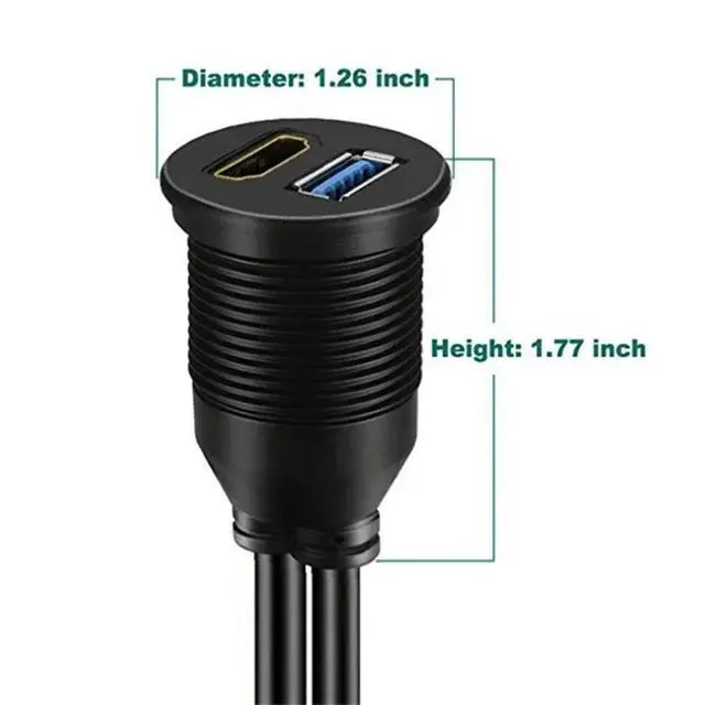 Alt view image 6 of 6 - USB 3.0 & HDMI-compatible To HDMI-compatible + USB3.0 AUX Extension Dash Panel Car Flush Mount Cable for Car Boat Motorcycle