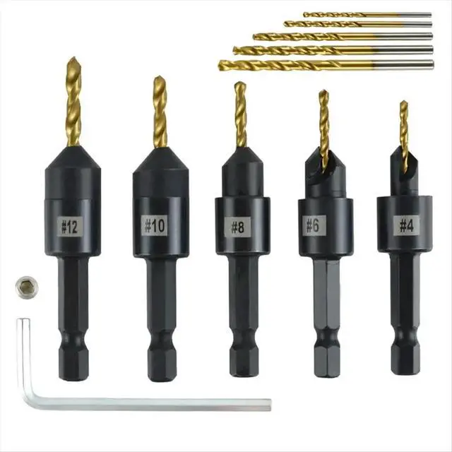Alt view image 3 of 3 - Silence Combination Countersink Drill Bits Set, 4, 6, 8, 10, 12, High-Speed Steel Counter Sink Drill Bit Adjustable