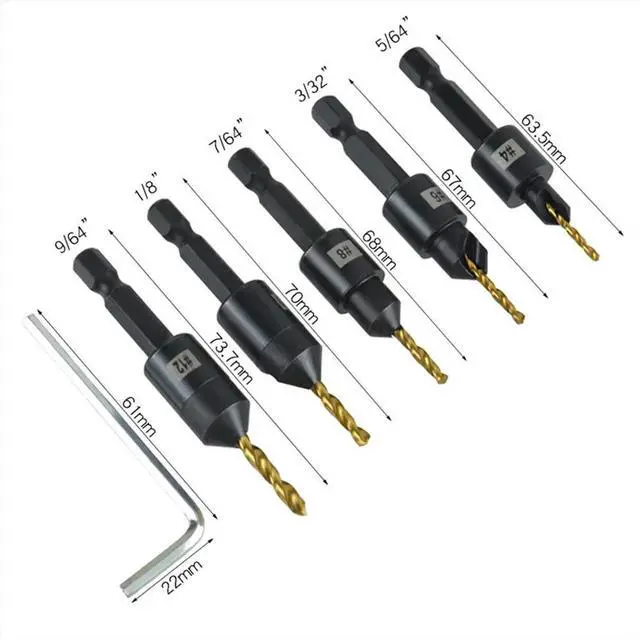 Main image of Silence Combination Countersink Drill Bits Set, 4, 6, 8, 10, 12, High-Speed Steel Counter Sink Drill Bit Adjustable