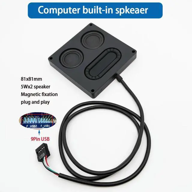 Alt view image 4 of 6 - Built in speaker for computer host 9Pin USB connector with sound card Dual channel 5Wx2 ultrathin 81x81x11mm