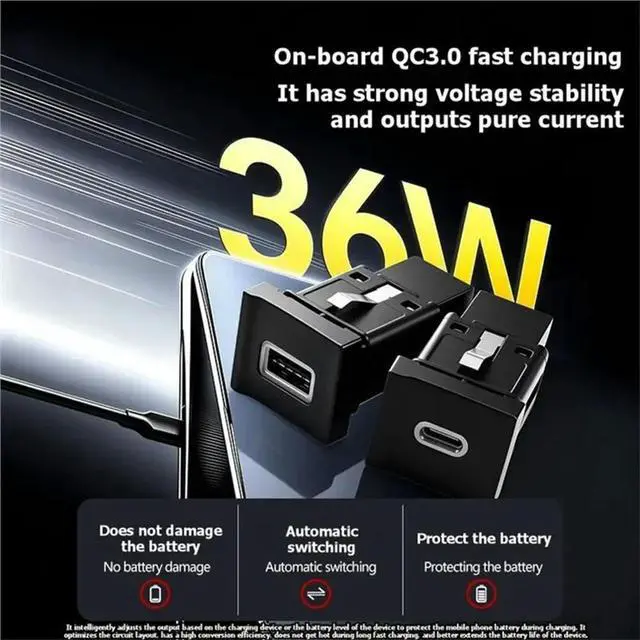 Alt view image 5 of 6 - For VW Sagitar Jetta Mk6 15-18 Fast Charging USB QC3.0 Port+ PD TYPE-C Socket Car Phone Outlet Power Adapter