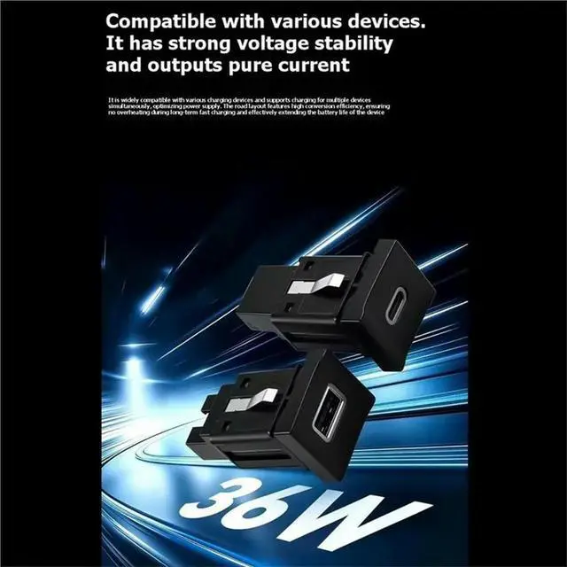 Alt view image 6 of 6 - For VW Sagitar Jetta Mk6 15-18 Fast Charging USB QC3.0 Port+ PD TYPE-C Socket Car Phone Outlet Power Adapter