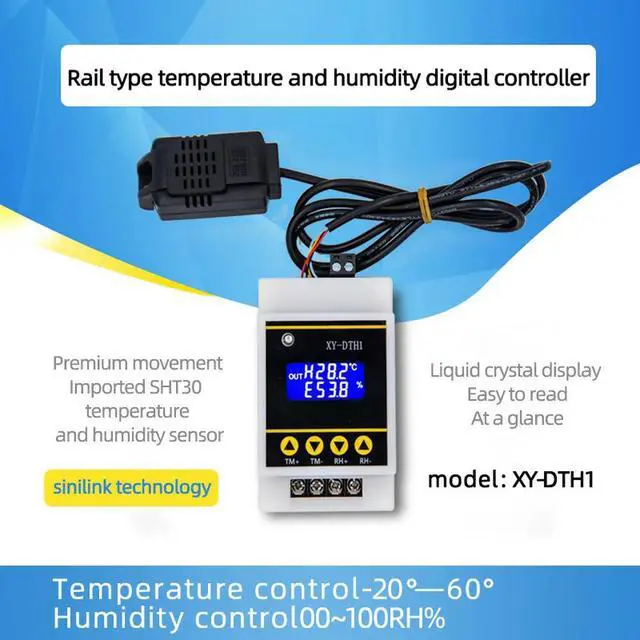 Alt view image 5 of 6 - Temperature Humidity Controller 100% RH SHT30 Sensor Module 10A Relay Output for DIN Rail Digital Display DTH1