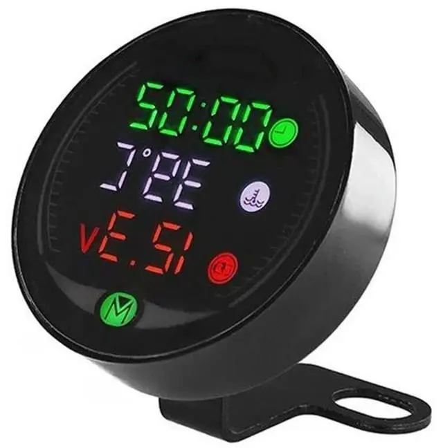 Alt view image 4 of 6 - 5-In-1 Motorcycle Water Temp Gauge, Voltmeter Time Stopwatch USB Charger, Universal Digital Dashboard Meter