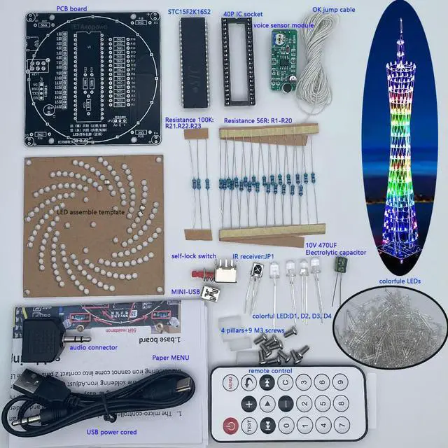 Alt view image 6 of 6 - diy electronic soldering kit LED colorful Canton Tower Light 16*16 Electronics practical training soldering