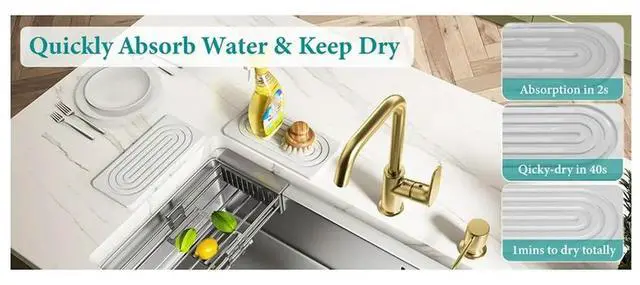 Alt view image 6 of 6 - Water Absorbing Stone Tray for Sink, Quick Drying Diatomite Bathroom Tray Countertop, Drying Mat for Kitchen Counter