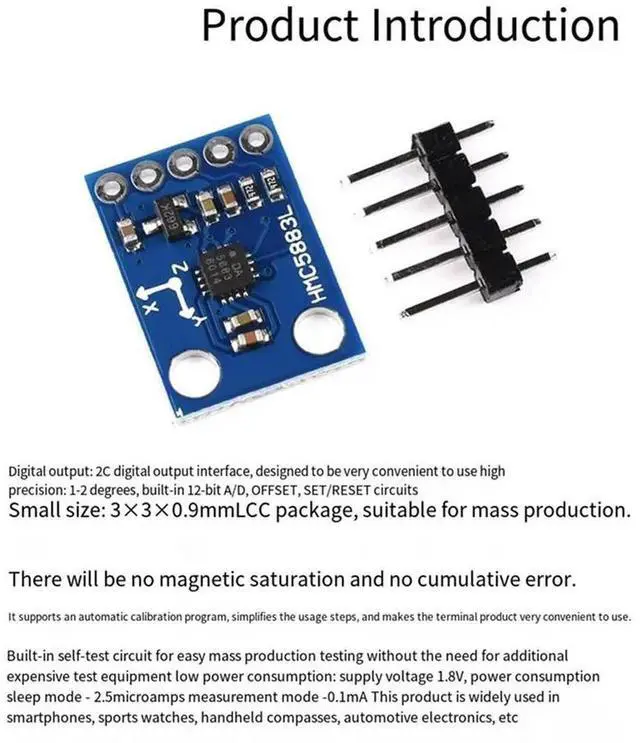 Alt view image 6 of 6 - Compass Magnetometer Sensor Module 3V-5V Three Axis Magnetic Field Module Three Axis Magnetic Field Module