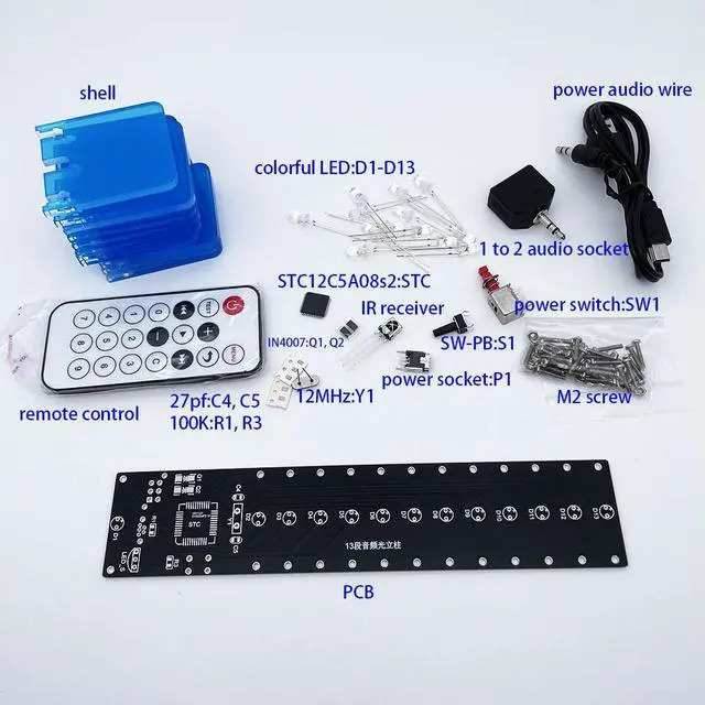 Alt view image 6 of 6 - DIY electronic kit LED light cube music spectrum assemble kit 13-segment audio light column diy soldering project