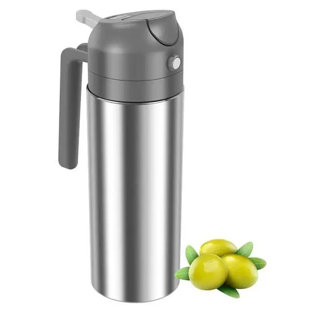 Alt view image 4 of 6 - 500ml Spray&Pour Dual-Purpose Oil Dispenser Stainless Steel Oil Spray Bottle Can Be Refilled with Sprayer Grey