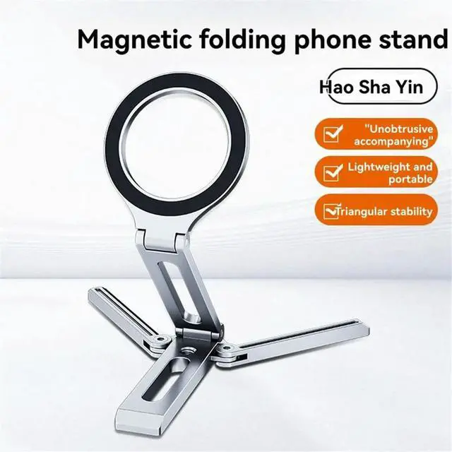 Alt view image 4 of 6 - For Magsafe Phone Holder Magnetic Tripod for Vlog Foldable Desktop Mount for Travel Folding Aluminum Alloy Holder Black