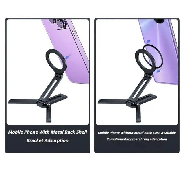 Alt view image 5 of 6 - For Magsafe Phone Holder Magnetic Tripod for Vlog Foldable Desktop Mount for Travel Folding Aluminum Alloy Holder Black