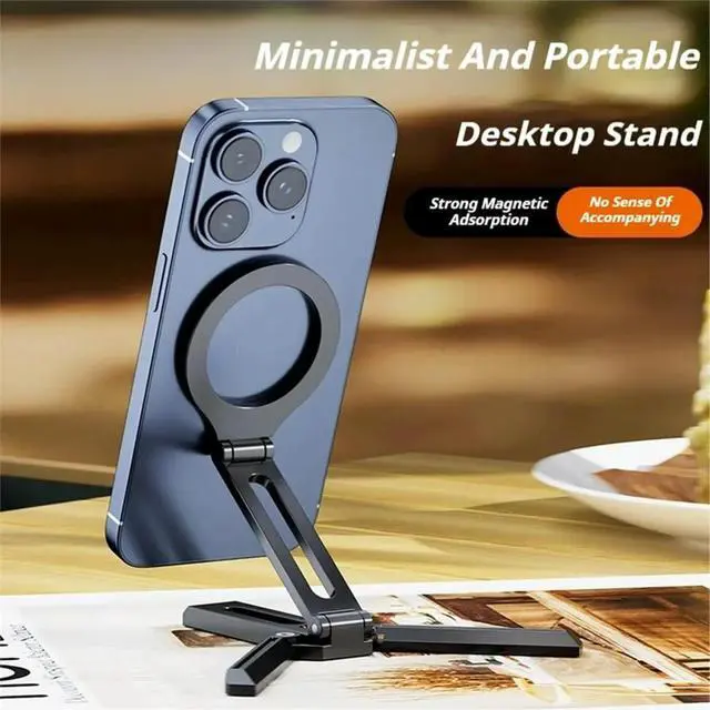Alt view image 6 of 6 - For Magsafe Phone Holder Magnetic Tripod for Vlog Foldable Desktop Mount for Travel Folding Aluminum Alloy Holder Black