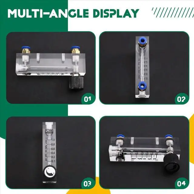 Alt view image 4 of 6 - 4T 0.1-1L/MIN Acrylic Variable Area Flow Meter Adjustable Panel Mount Gas Rotameter Air Flow Rate Controller