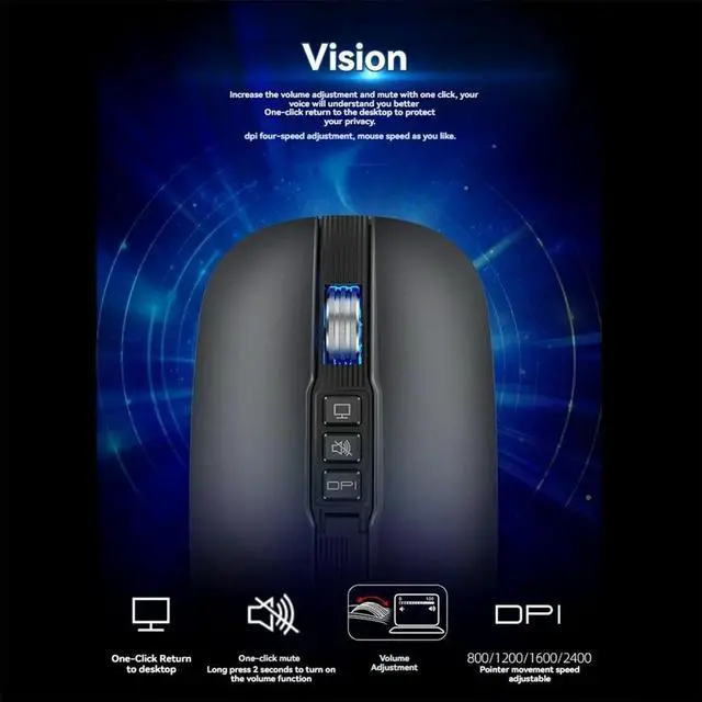 Alt view image 6 of 6 - Bluetooth Mouse 2.4G Office Mouse Tablet PC Notebook Dual Mode USB Charging Mouse for Laptop Gray