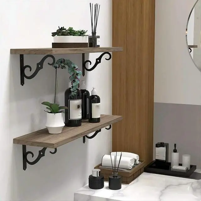 Alt view image 4 of 6 - 4 Pack Decorative Shelf Brackets,5 Inch Black Shelf Brackets with Screws,L Shape Heavy Duty Wall Mounted l Bracket