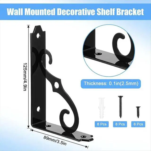 Alt view image 5 of 6 - 4 Pack Decorative Shelf Brackets,5 Inch Black Shelf Brackets with Screws,L Shape Heavy Duty Wall Mounted l Bracket