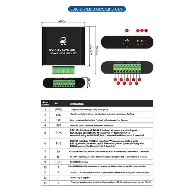 Alt view image 4 of 6 - CH343G USB To Serial Converter Dual Isolation Of Power And Signal 300-6Mbps Baud Rate Supports RS232/RS422/RS485 Protoco