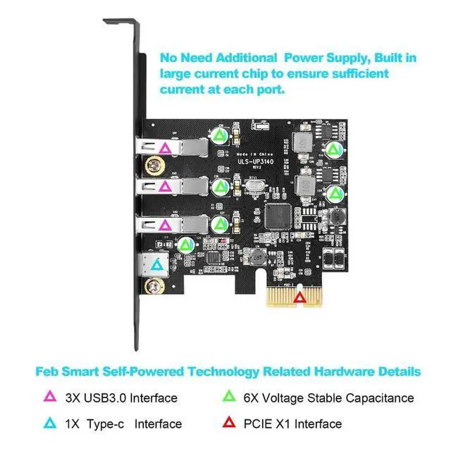 Alt view image 5 of 6 - PCIE To 3 Ports USB3.0 Converter 1 Port USB3.1 Type-c PCI Express Expansion Card for Mac Pro Fresco Fl1100 No Need Power Supply