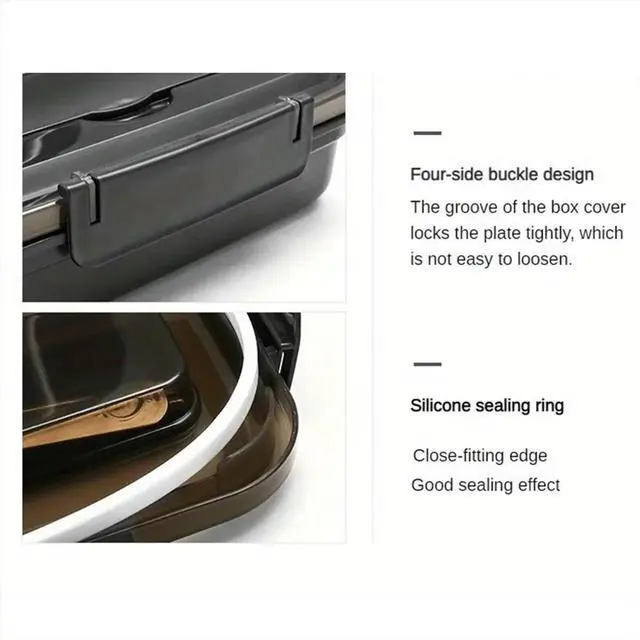Alt view image 6 of 6 - Easy-Clean Container for Students & Office Workers,Leak-Proof Stainless Steel Lunch Box with 3 Compartments Blue