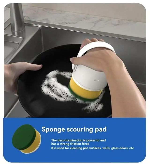 Alt view image 5 of 6 - Handheld Multifunctional Cleaning Brush for Kitchen and Bathroom, 5-in-1 Electric Dishwasher Brush White