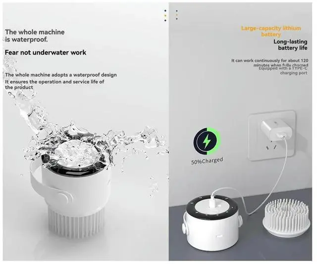 Alt view image 4 of 6 - Handheld Multifunctional Cleaning Brush for Kitchen and Bathroom, 5-in-1 Electric Dishwasher Brush White