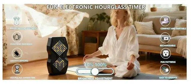 Alt view image 6 of 6 - LED Visual Hourglass Timer 1-60 Min with Magnetic Mount,Buzzer & Dimmable Night Light for Kids,Classroom,Cooking,Fitness