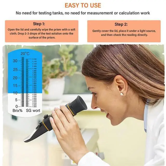 Alt view image 4 of 6 - Dual Scale Beer Refractometer 0-32% Brix Refractometer 1.000-1.130 SG Wort ATC Handheld Wine Hydrometer Sugar Tester