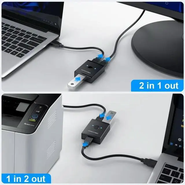 Alt view image 6 of 6 - USB3.0 Switch 1x2/2x1 USB Hub Bidirectional USB3.0 Switcher USB 3.0 Extender Shared Controller for PC Keyboard Mouse Printer