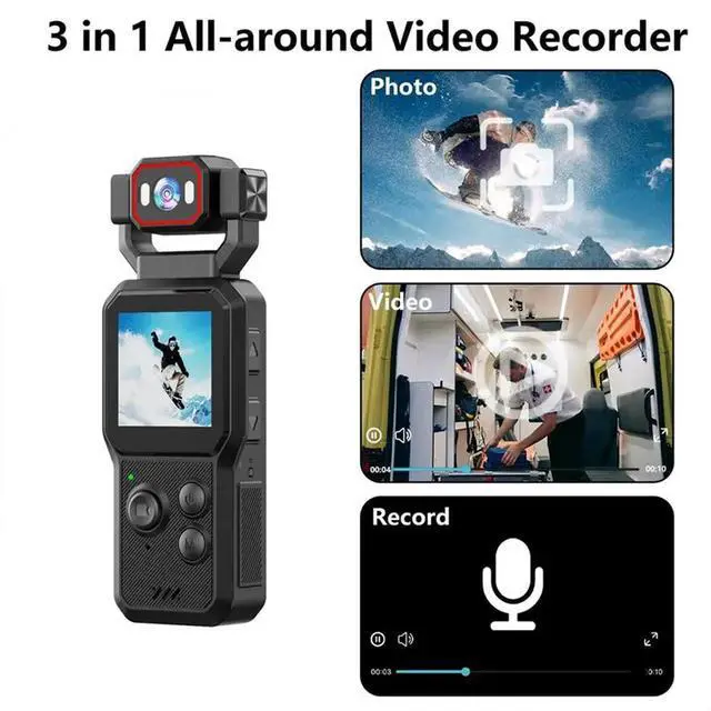 Alt view image 6 of 6 - Vlog Camera 1080P Action Camera 180° Rotatable Lens Fill Light Pocket Cam Outdoor Video Camcorder