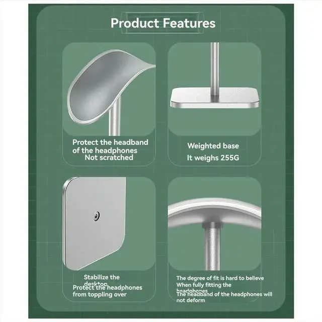 Alt view image 4 of 6 - Aluminium Alloy Earphone Holder Head Mounted Earphone Hanger Can Store for Most Head Mounted Headphones Stand
