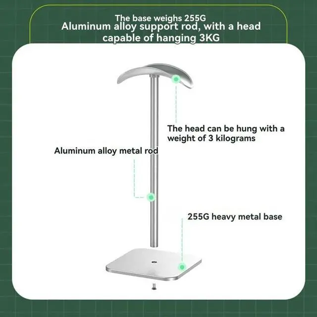 Alt view image 6 of 6 - Aluminium Alloy Earphone Holder Head Mounted Earphone Hanger Can Store for Most Head Mounted Headphones Stand