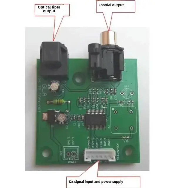 Alt view image 5 of 6 - I2S to SPDIF coaxial optical fiber output board/IIS input coaxial output supports sampling 44.1K~192K