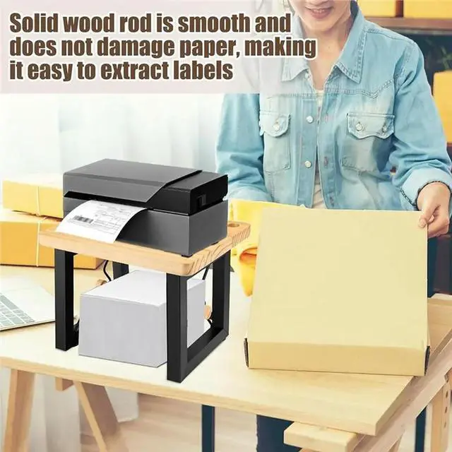 Alt view image 3 of 4 - el Holder For Rolls And Fan-Fold els, Wooden Double-Decker Thermal Printer Stand Dispenser Organizer
