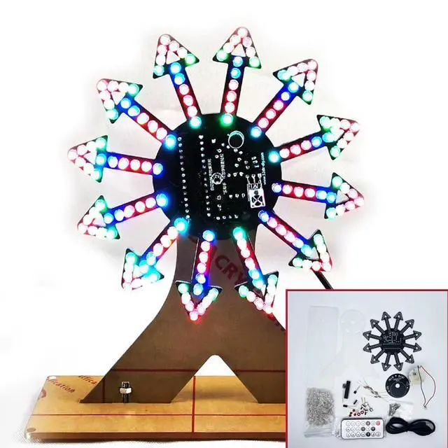 Alt view image 4 of 6 - DIY electronic kit LED rotating ferris wheel Colorful LED flashing music spectrum voice control diy sodering kit project 21kind