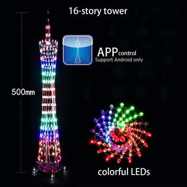 Alt view image 6 of 6 - DIY Electronic Kit Canton Tower LED DIY Soldering Project Bluetooth Control Colorful Fog Light Flashing Project (No Case)