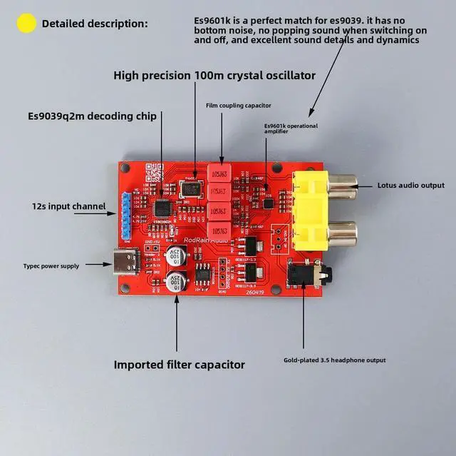 Alt view image 5 of 6 - ES9039Q2M Decoder I2S DSD Digital Audio Input DAC Decoding Board ES9601K Module