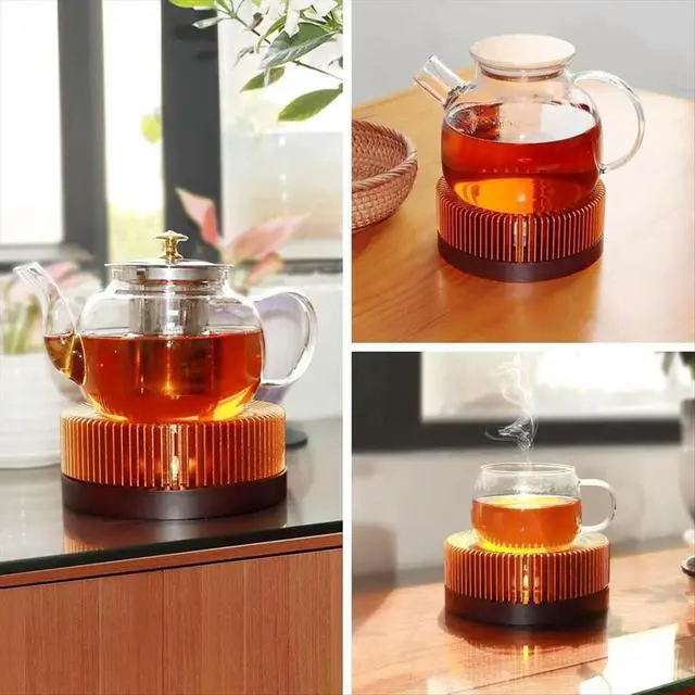 Alt view image 4 of 6 - Teapot Warmer, Aluminum Alloy & Wood Tea Warmer, for Heating Tea, Coffee, Milk, Food Indoors and Outdoors Small