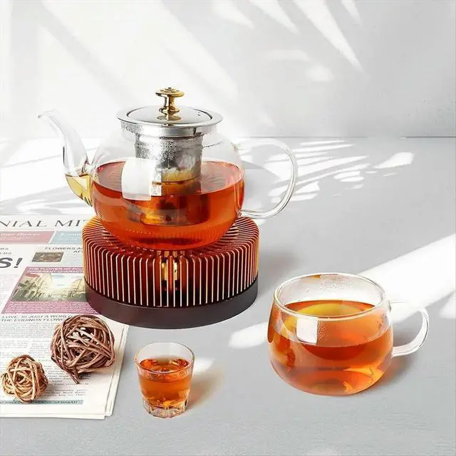 Alt view image 6 of 6 - Teapot Warmer, Aluminum Alloy & Wood Tea Warmer, for Heating Tea, Coffee, Milk, Food Indoors and Outdoors Small