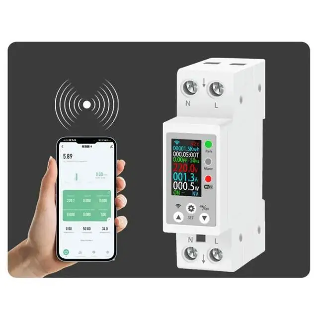 Alt view image 5 of 6 - Tuya Circuit Breaker 63A LCD Energy Meter KWH Remote Control Monitor Overload Protection Auto-Reclosing