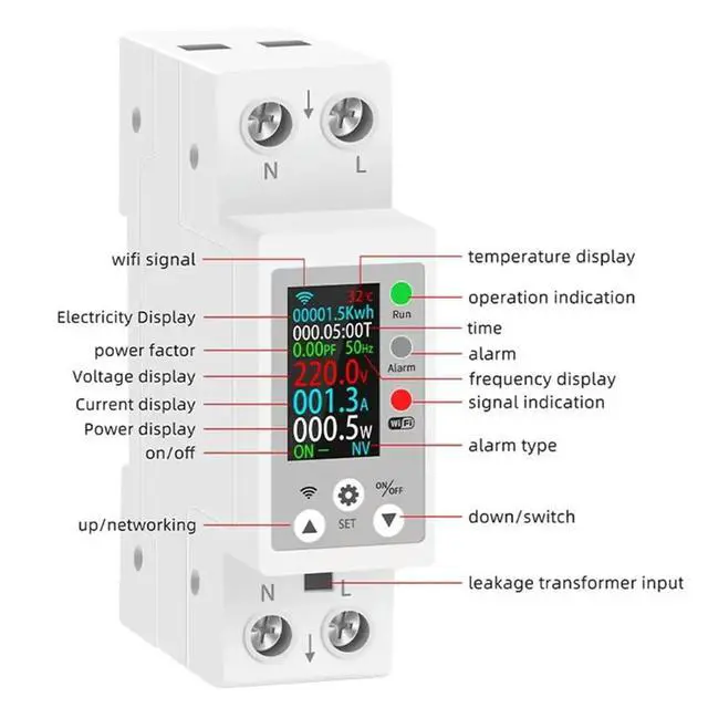 Alt view image 6 of 6 - Tuya Circuit Breaker 63A LCD Energy Meter KWH Remote Control Monitor Overload Protection Auto-Reclosing