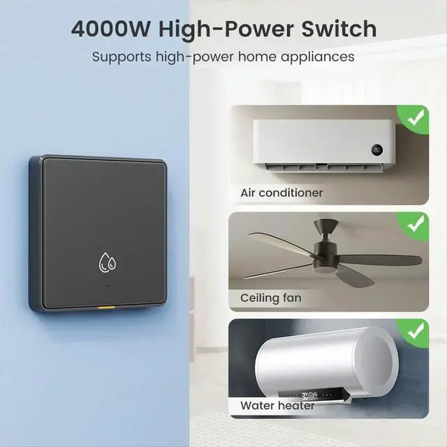 Alt view image 4 of 6 - 20A 4000W RF433 Switch for Hot Water Heater AI Assistant Tuya Wall Switch Power Monitor Work Black