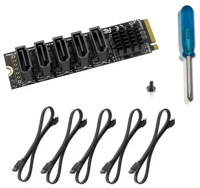 Alt view image 6 of 6 - M.2 PCI-E M-Key to 5 Port SATA 3.0 Adapter Card Riser JMB585 Chip 6Gbps High Speed PC Computer Expansion Card