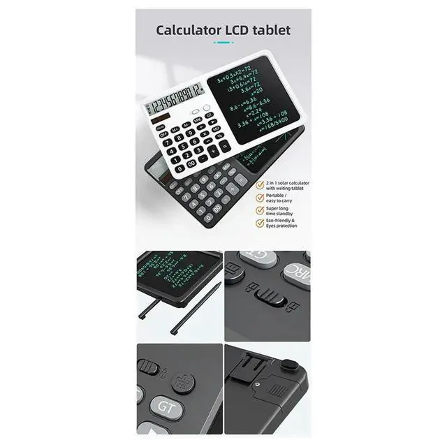 Alt view image 4 of 6 - Multifunction Solar Calculator with Handwriting Pad for Financial Accounting Handwriting Computer Business Drawing Black